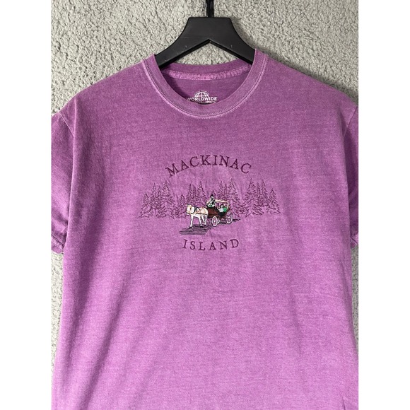 Mackinac‎ Island Horse Carriage Embroidered Graphic Tee Purple Size Medium - Picture 6 of 8